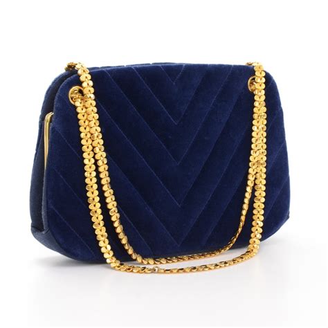 chanel navy velvet bag